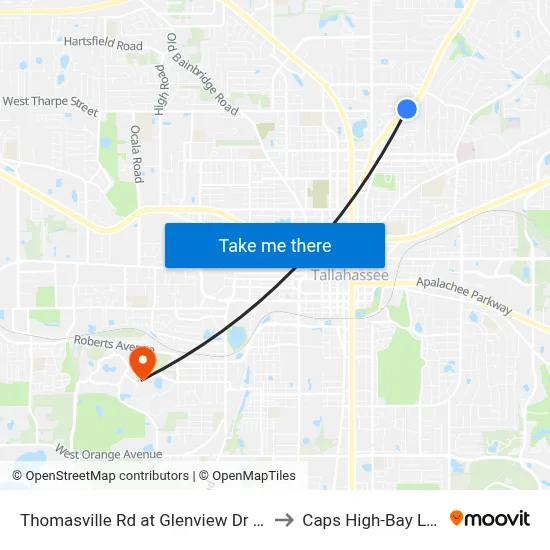 Thomasville Rd at Glenview Dr Sb to Caps High-Bay Lab map