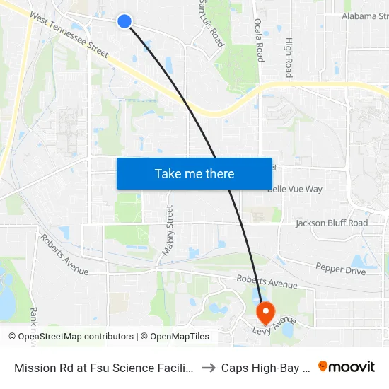 Mission Rd at Fsu Science Facility Wb to Caps High-Bay Lab map
