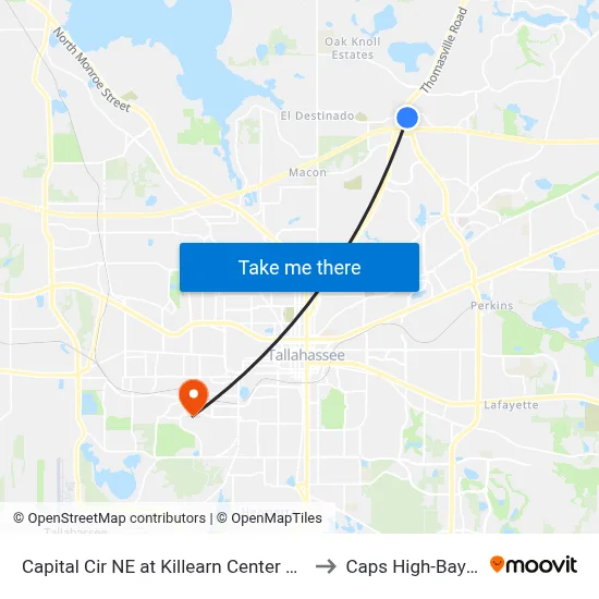 Capital Cir NE at Killearn Center Blvd Nb to Caps High-Bay Lab map