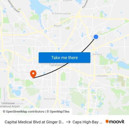Capital Medical Blvd at Ginger Dr Nb to Caps High-Bay Lab map
