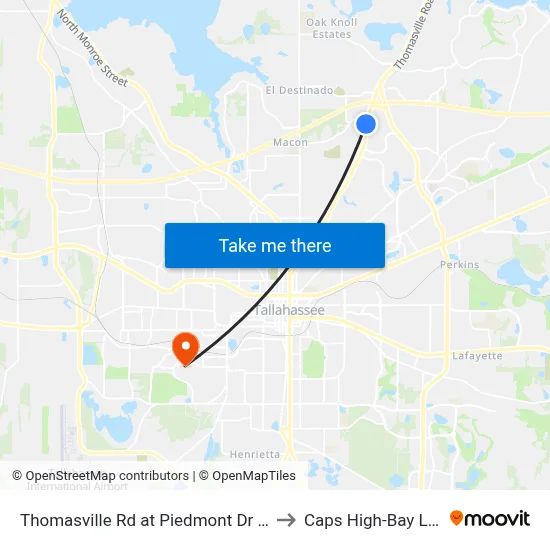 Thomasville Rd at Piedmont Dr Sb to Caps High-Bay Lab map