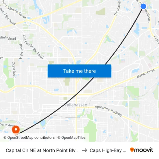 Capital Cir NE at North Point Blvd Nb to Caps High-Bay Lab map