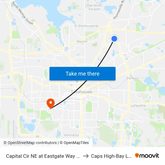 Capital Cir NE at Eastgate Way Nb to Caps High-Bay Lab map