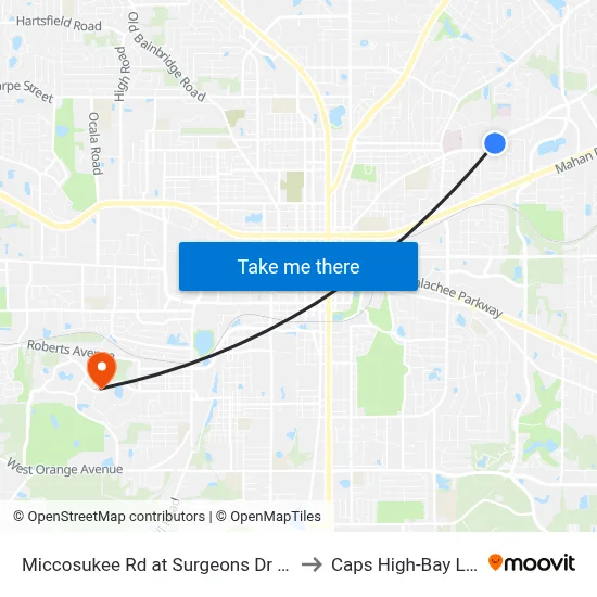 Miccosukee Rd at Surgeons Dr Wb to Caps High-Bay Lab map