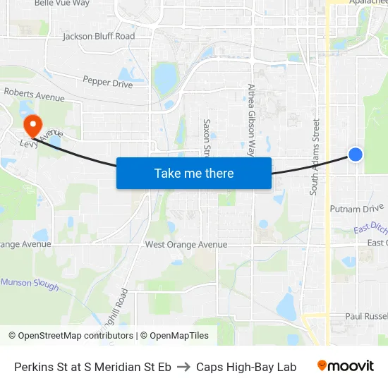 Perkins St at S Meridian St Eb to Caps High-Bay Lab map