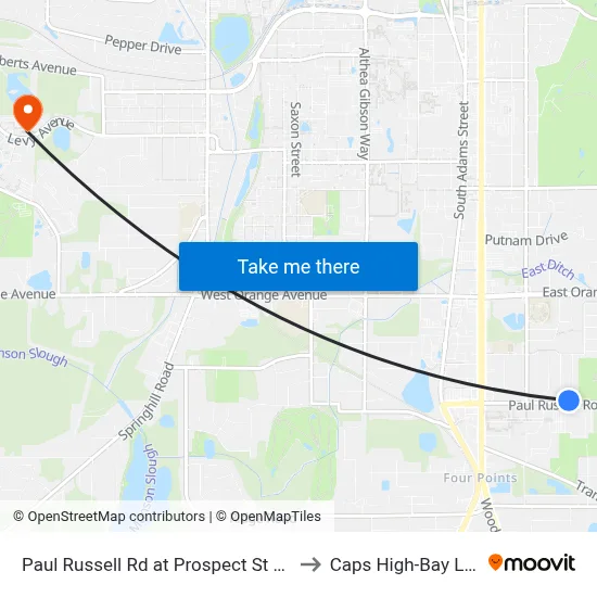 Paul Russell Rd at Prospect St Wb to Caps High-Bay Lab map