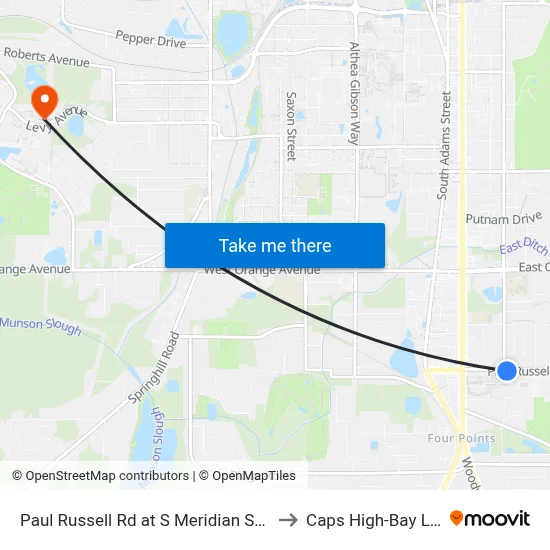 Paul Russell Rd at S Meridian St Eb to Caps High-Bay Lab map
