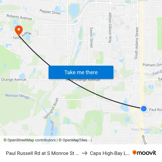 Paul Russell Rd at S Monroe St Wb to Caps High-Bay Lab map