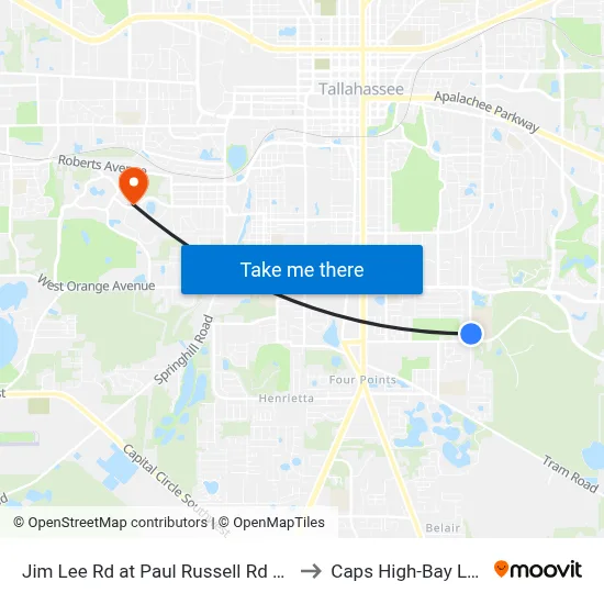 Jim Lee Rd at Paul Russell Rd Nb to Caps High-Bay Lab map