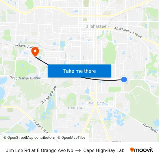 Jim Lee Rd at E Orange Ave Nb to Caps High-Bay Lab map