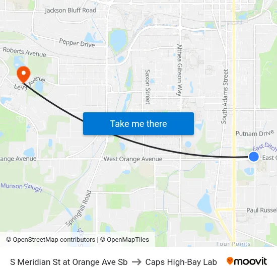 S Meridian St at Orange Ave Sb to Caps High-Bay Lab map