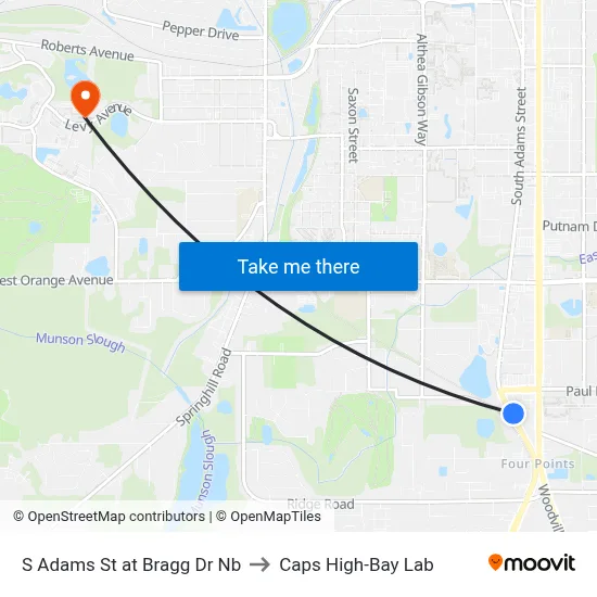 S Adams St at Bragg Dr Nb to Caps High-Bay Lab map