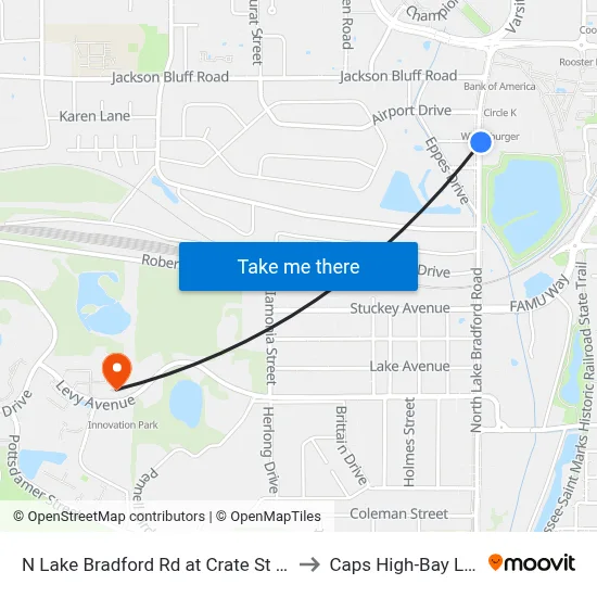 N Lake Bradford Rd at Crate St Nb to Caps High-Bay Lab map