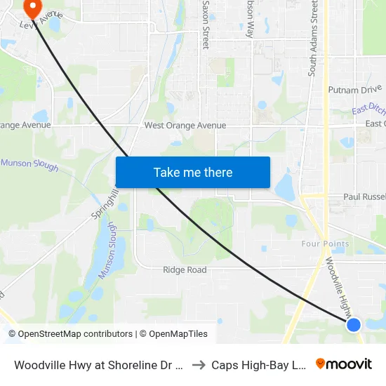 Woodville Hwy at Shoreline Dr Sb to Caps High-Bay Lab map