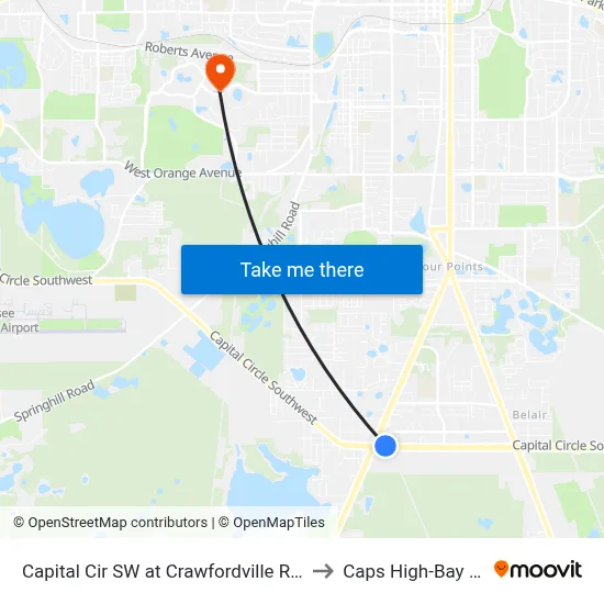 Capital Cir SW at Crawfordville Rd Wb to Caps High-Bay Lab map