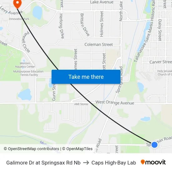 Galimore Dr at Springsax Rd Nb to Caps High-Bay Lab map
