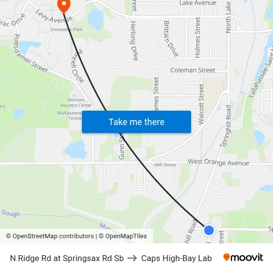 N Ridge Rd at Springsax Rd Sb to Caps High-Bay Lab map