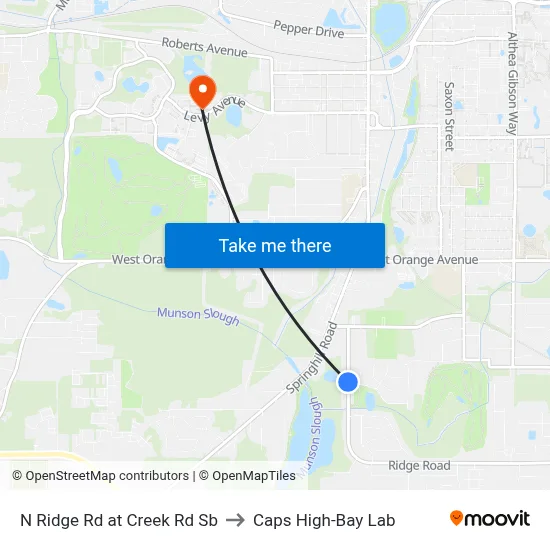 N Ridge Rd at Creek Rd Sb to Caps High-Bay Lab map