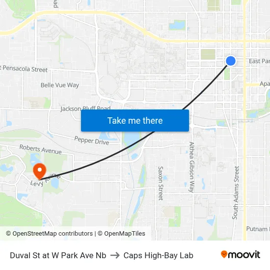 Duval St at W Park Ave Nb to Caps High-Bay Lab map