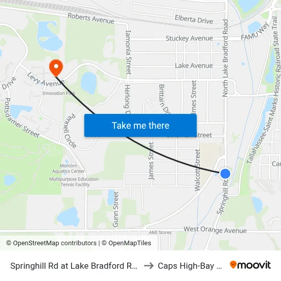 Springhill Rd at Lake Bradford Rd Sb to Caps High-Bay Lab map