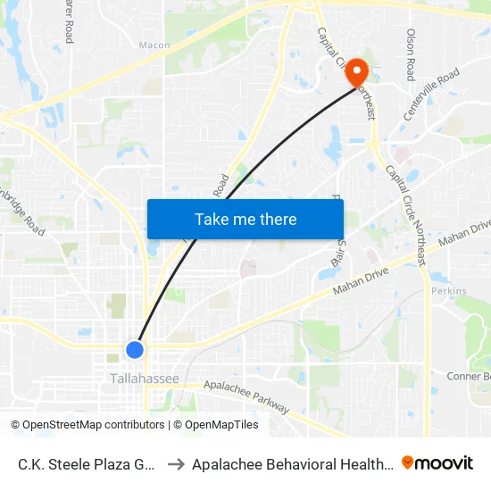 C.K. Steele Plaza Gate 20 to Apalachee Behavioral Health Center map