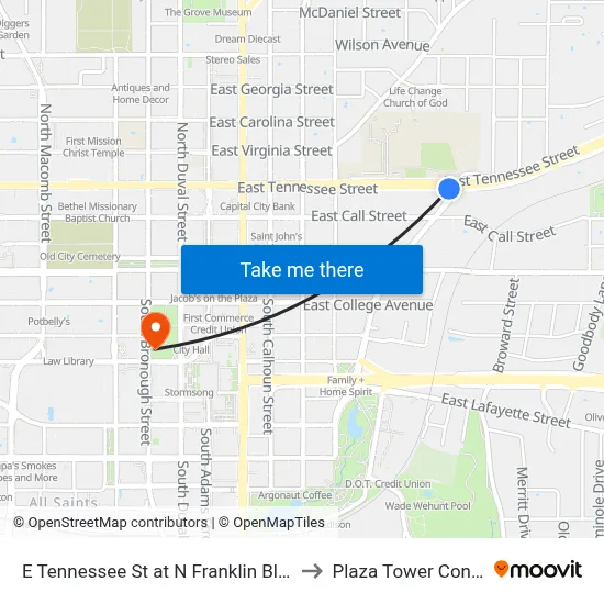 E Tennessee St at N Franklin Blvd Eb to Plaza Tower Condos map
