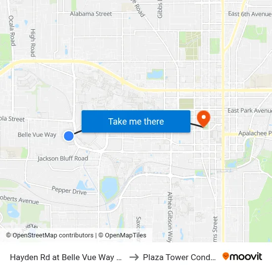 Hayden Rd at Belle Vue Way Nb to Plaza Tower Condos map