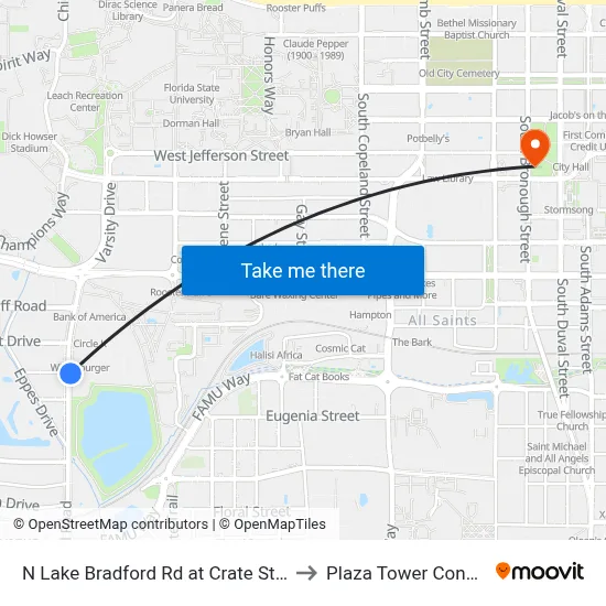 N Lake Bradford Rd at Crate St Nb to Plaza Tower Condos map