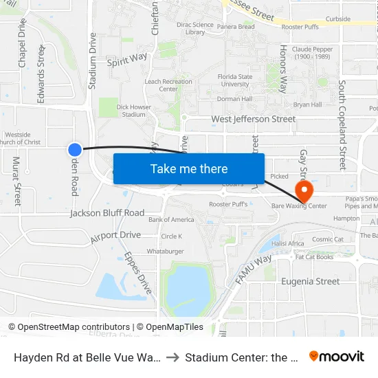 Hayden Rd at Belle Vue Way Nb to Stadium Center: the Deck map