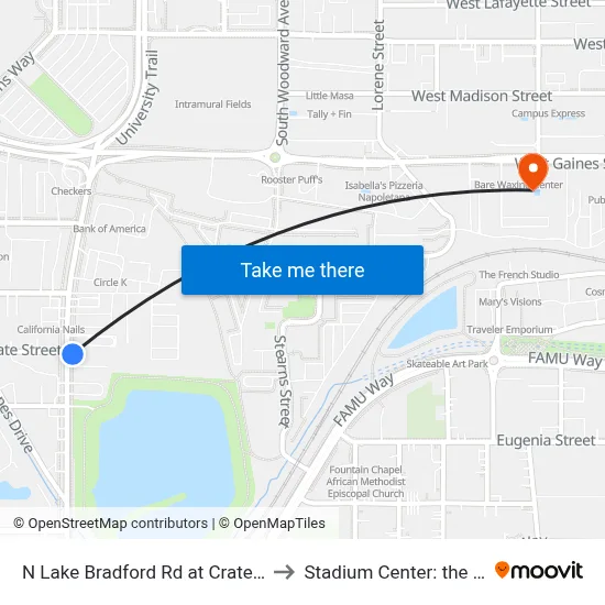 N Lake Bradford Rd at Crate St Nb to Stadium Center: the Deck map