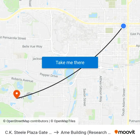 C.K. Steele Plaza Gate 16 to Ame Building (Research #4) map