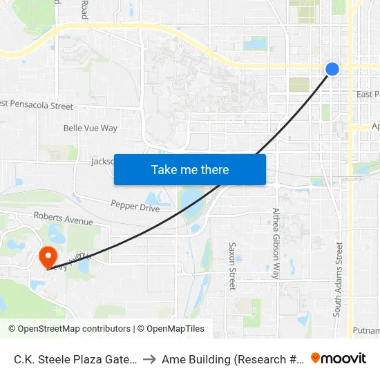 C.K. Steele Plaza Gate 1 to Ame Building (Research #4) map