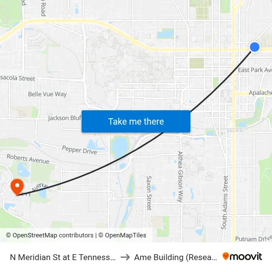 N Meridian St at E Tennessee St Nb to Ame Building (Research #4) map