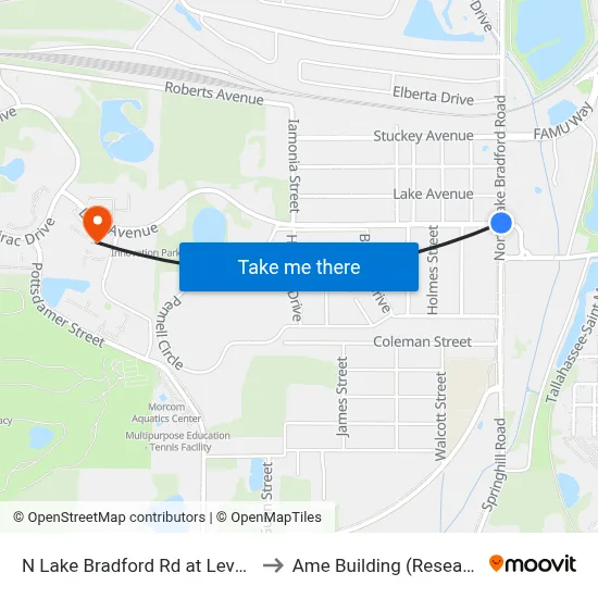N Lake Bradford Rd at Levy Ave Sb to Ame Building (Research #4) map