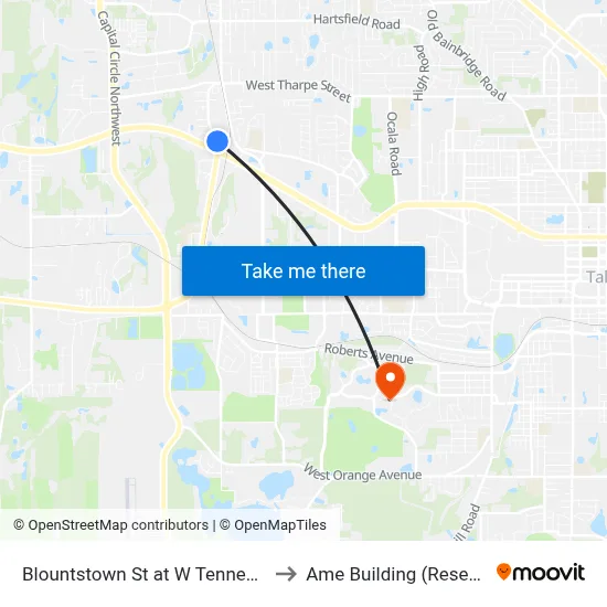 Blountstown St at W Tennessee St Nb to Ame Building (Research #4) map