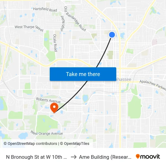 N Bronough St at W 10th Ave Sb to Ame Building (Research #4) map