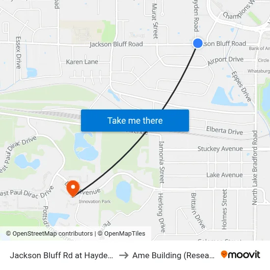 Jackson Bluff Rd at Hayden Rd Wb to Ame Building (Research #4) map