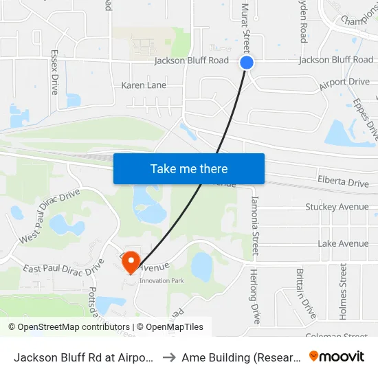 Jackson Bluff Rd at Airport Dr Eb to Ame Building (Research #4) map
