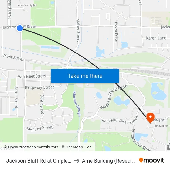 Jackson Bluff Rd at Chipley St Eb to Ame Building (Research #4) map