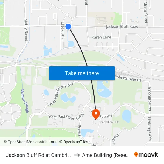 Jackson Bluff Rd at Cambridge Dr Eb to Ame Building (Research #4) map