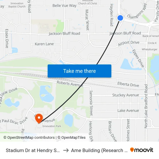 Stadium Dr at Hendry St Eb to Ame Building (Research #4) map