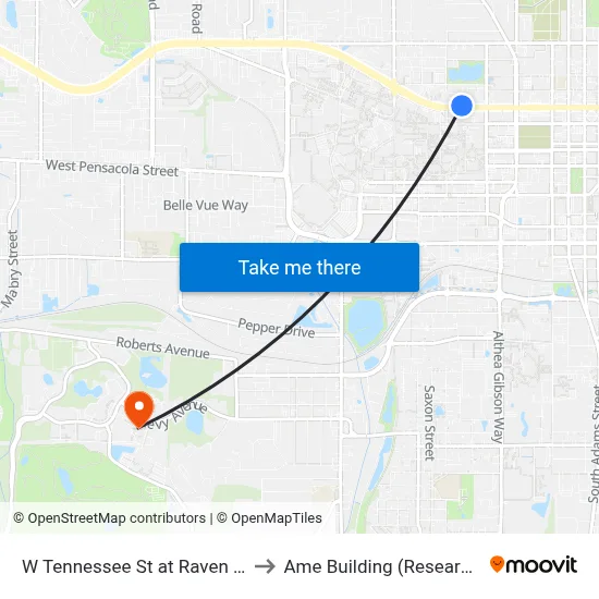 W Tennessee St at Raven St Wb to Ame Building (Research #4) map