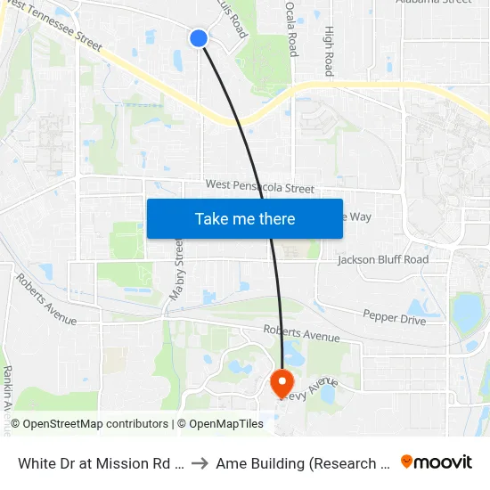 White Dr at Mission Rd Nb to Ame Building (Research #4) map
