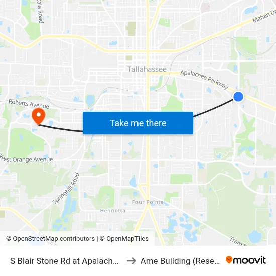 S Blair Stone Rd at Apalachee Pkwy Sb to Ame Building (Research #4) map