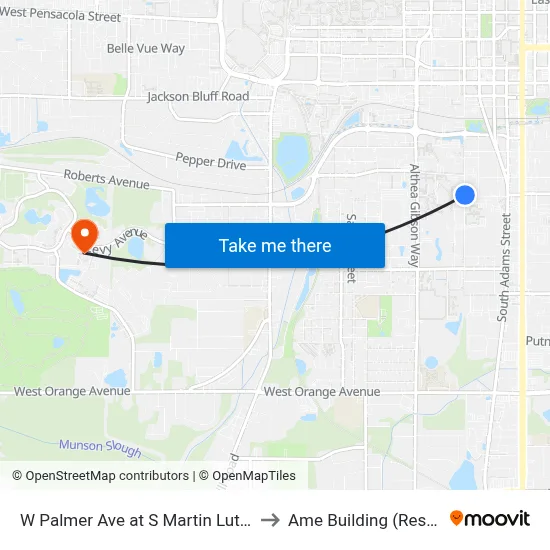 W Palmer Ave at S Martin Luther King Blvd to Ame Building (Research #4) map