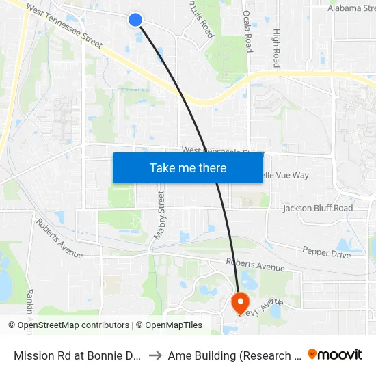 Mission Rd at Bonnie Dr Eb to Ame Building (Research #4) map