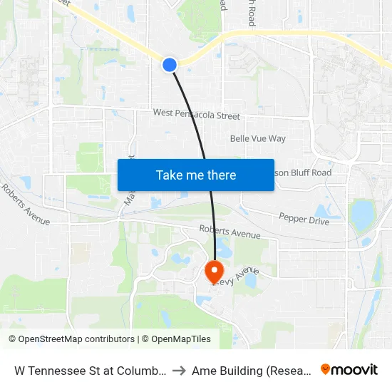 W Tennessee St at Columbia Dr Eb to Ame Building (Research #4) map