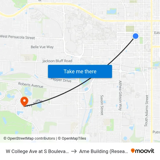 W College Ave at S Boulevard St Wb to Ame Building (Research #4) map
