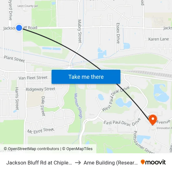 Jackson Bluff Rd at Chipley St Wb to Ame Building (Research #4) map