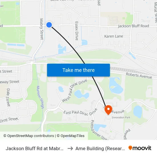 Jackson Bluff Rd at Mabry St Wb to Ame Building (Research #4) map